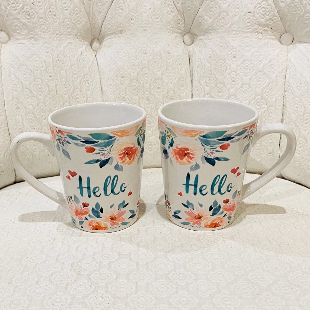 O30-New Floral Watercolor Hello Mug Set of Two